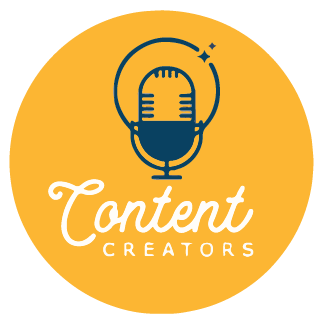 A logo featuring the text "Content Creators" and an illustration of a microphone.