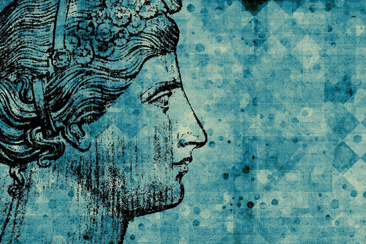 Drawing of a woman's face on a blue background
