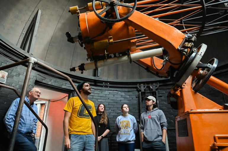 Students in an observatory