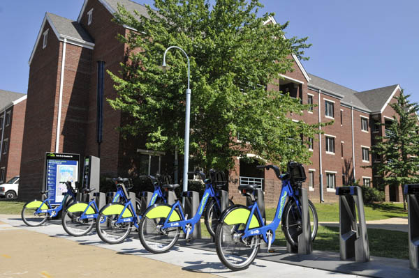 City bicycles in docking area on campus near JO