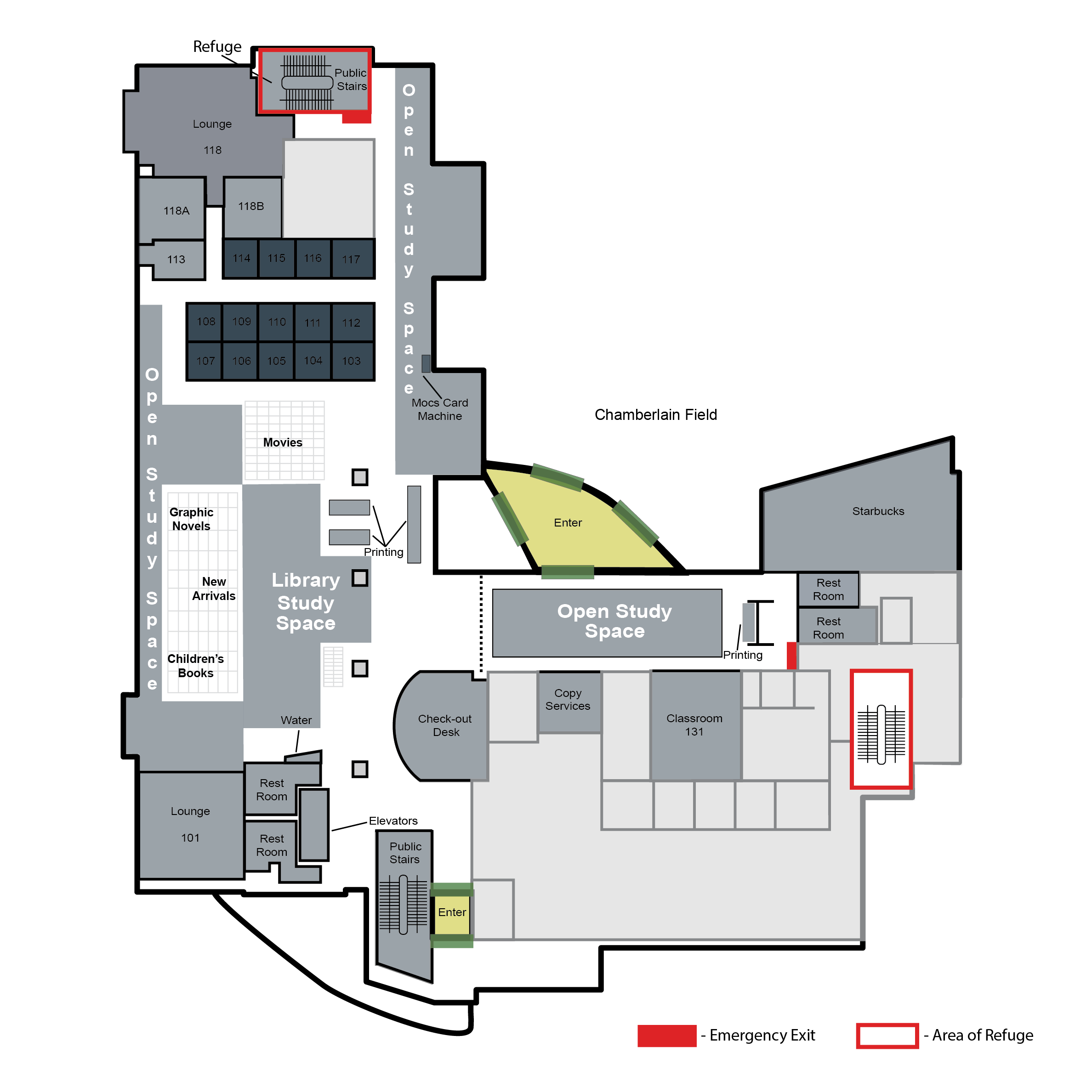 map of first floor of utc library