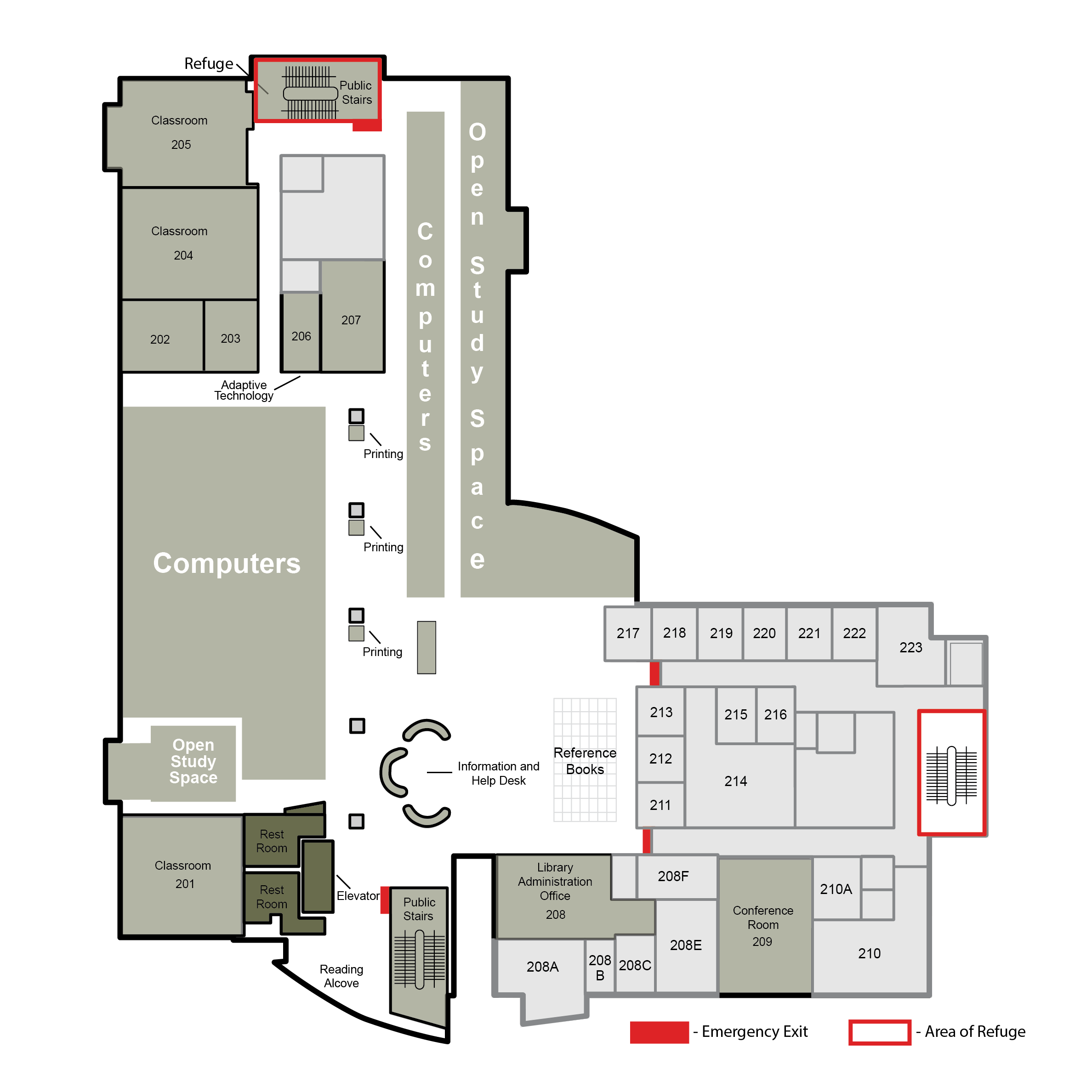 map of second floor of utc library