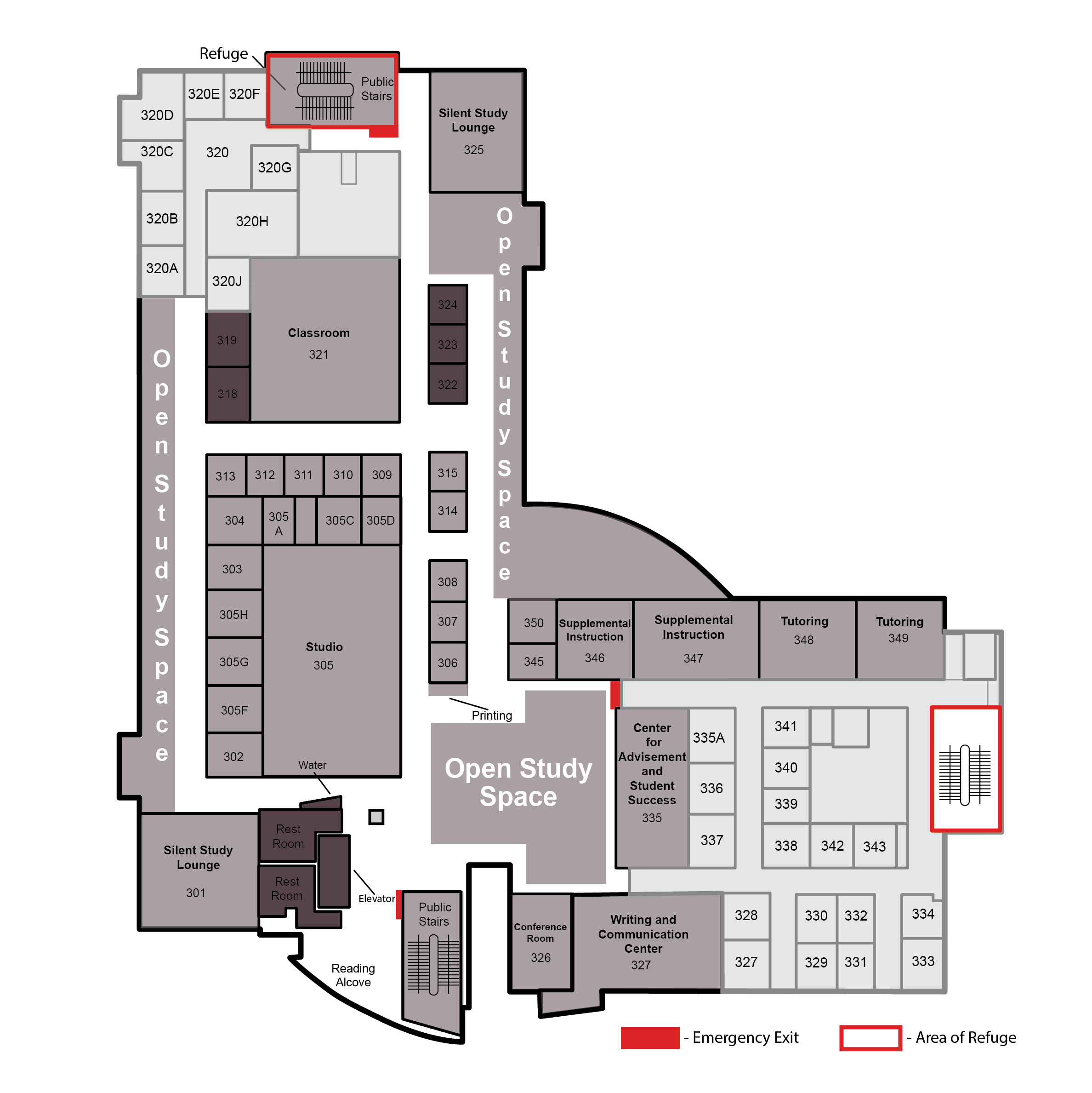 map of third floor of utc library