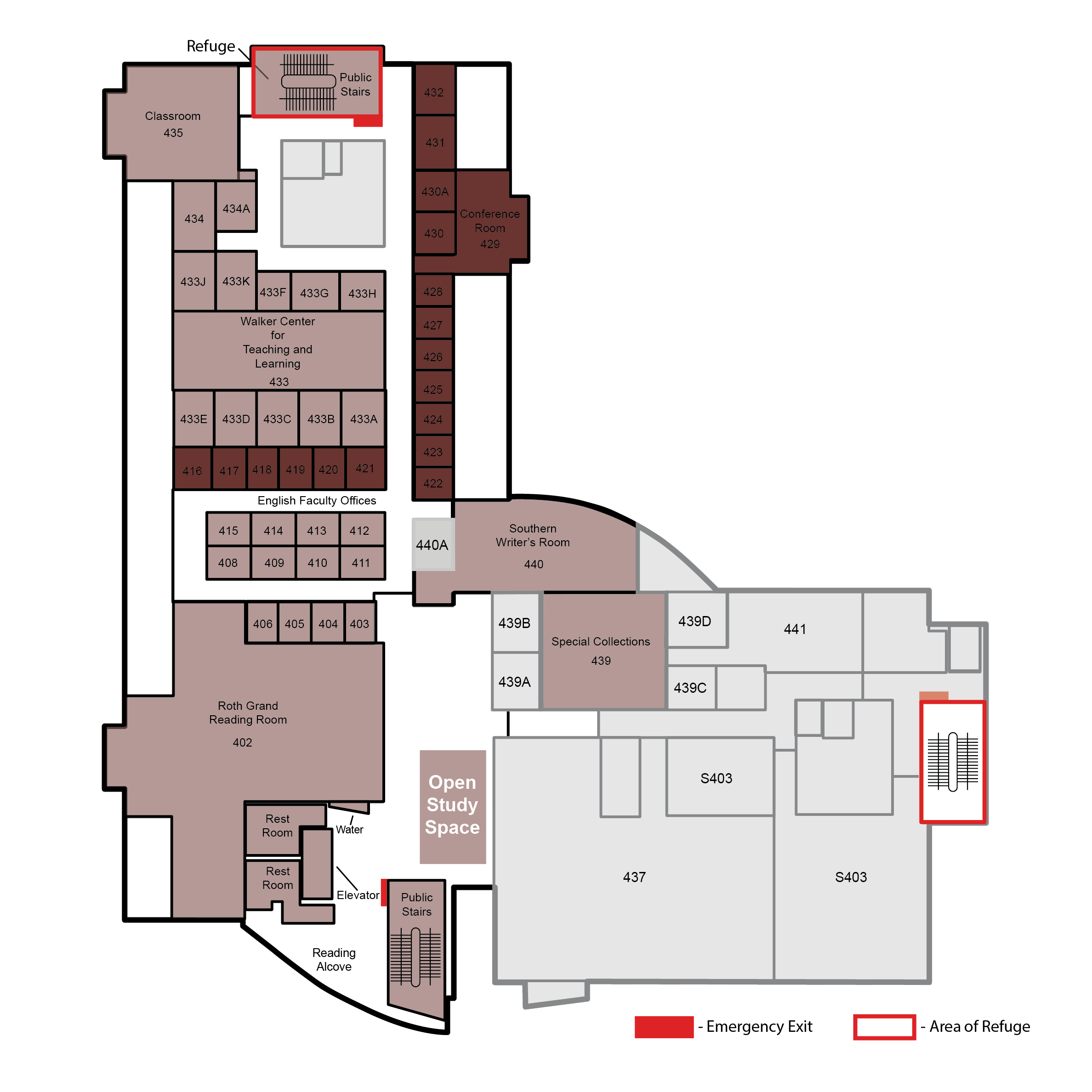 map of fourth floor of utc library