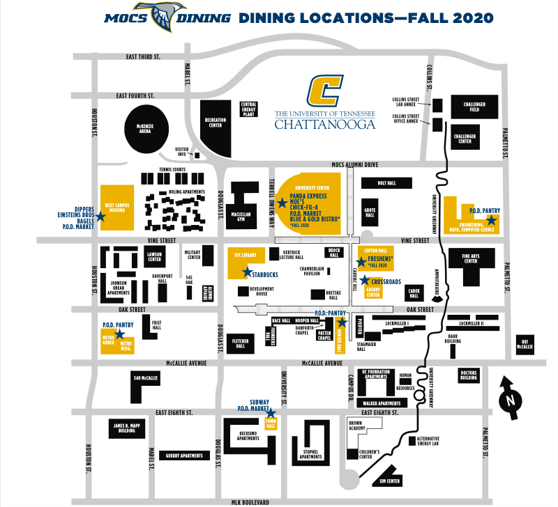 Utc Map Of Campus Dining Services | University Of Tennessee At Chattanooga