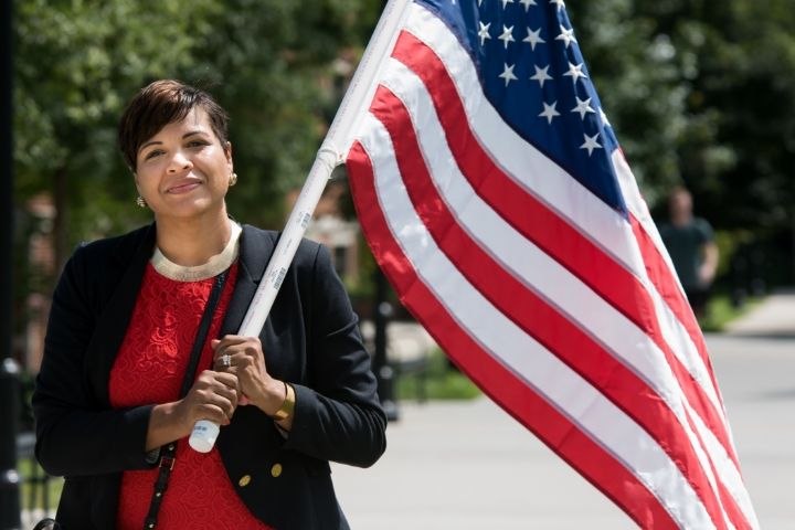 Woman with american flag