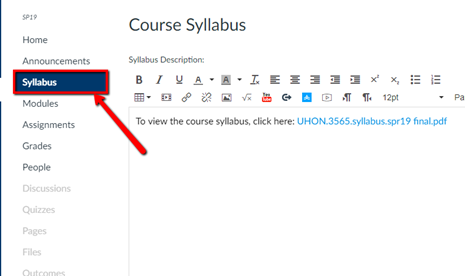 screenshot of how to add course syllabus to canvas