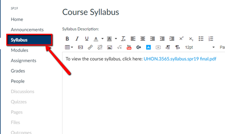 Syllabus Upload 1 screenshot of how to add course syllabus to canvas