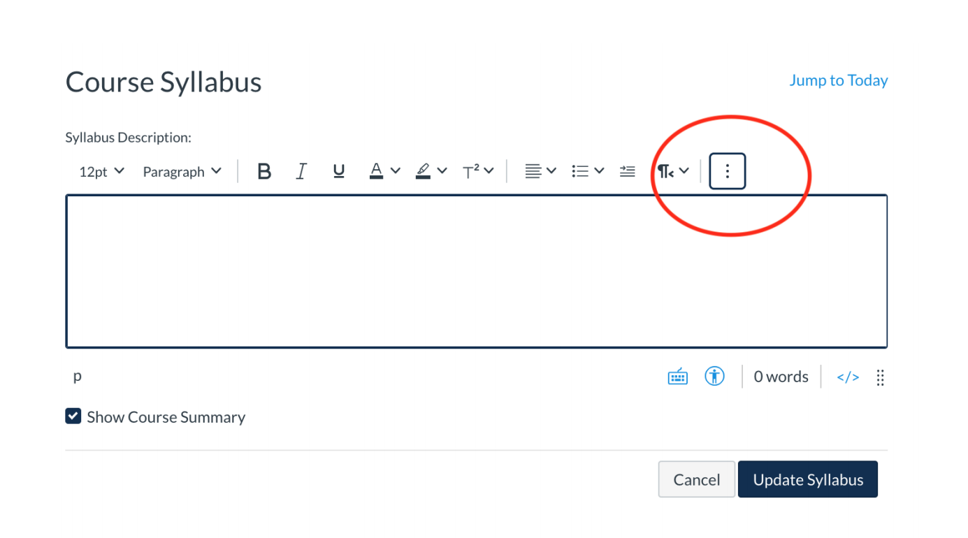 screenshot of how to add course syllabus to canvas