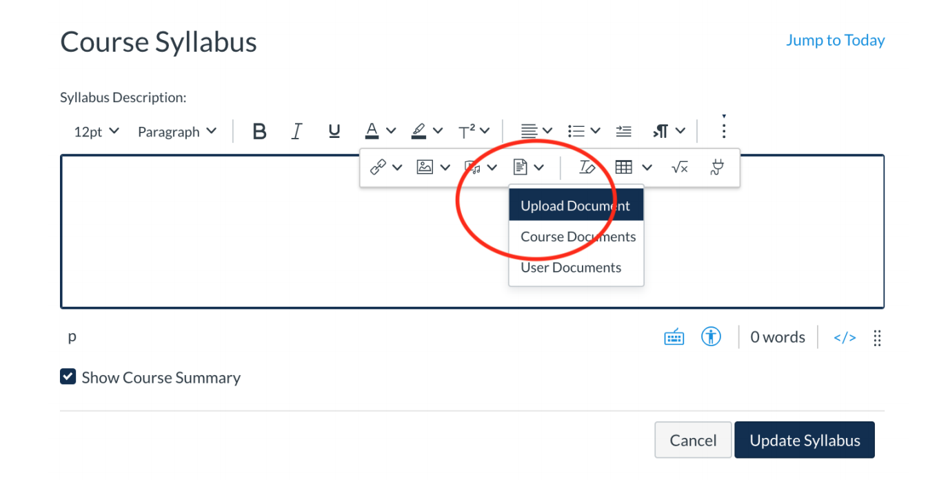 screenshot of how to add course syllabus to canvas