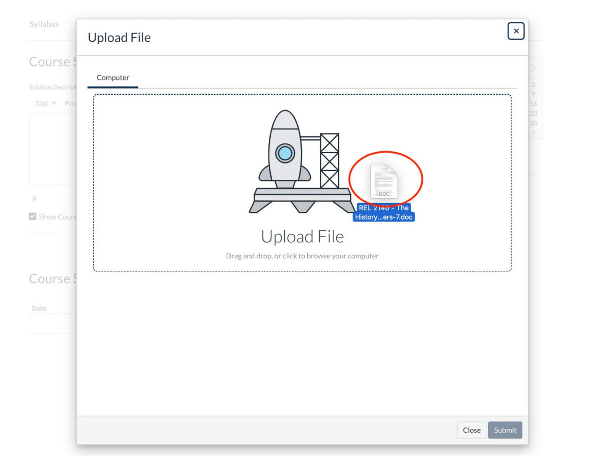 screenshot of how to add course syllabus to canvas