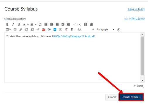screenshot of how to add course syllabus to canvas