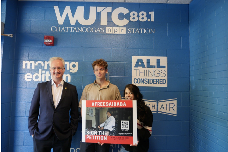PSPS 4000 students Tyler Wheat and Courtney Scott with Ray Bassett, host of WUTC’s Scenic Roots