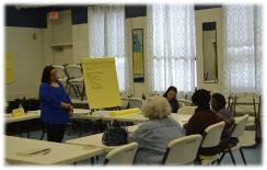 Lesson being taught to elderly women