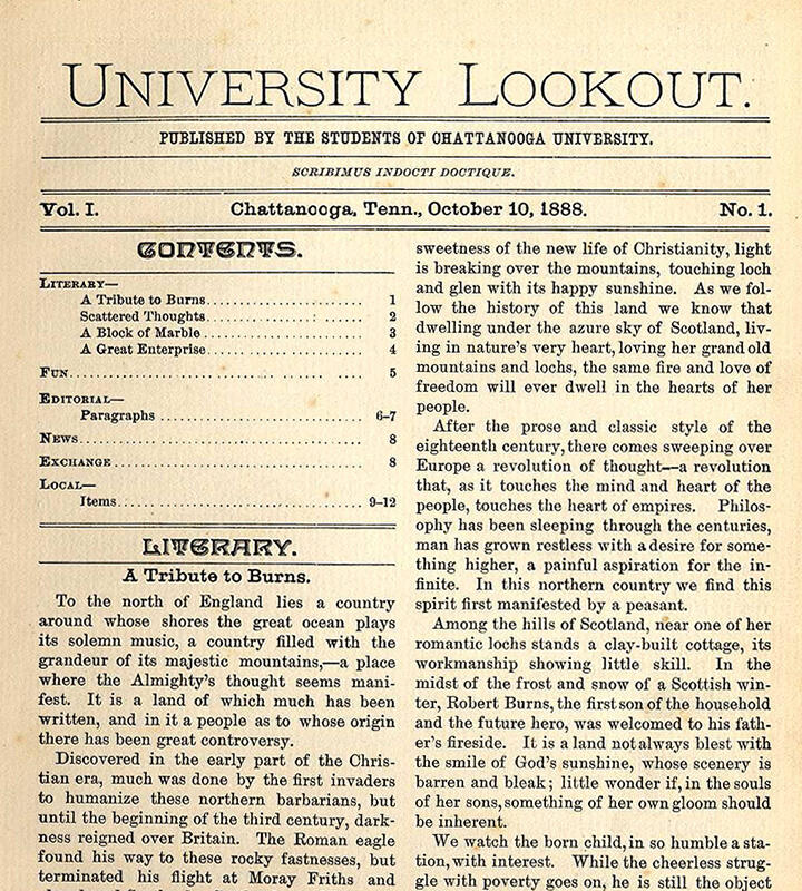 Source: University Lookout, October 10, 1988, Volume 1, Issue 1, University Archives