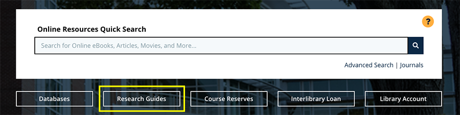 research guides button below quick search