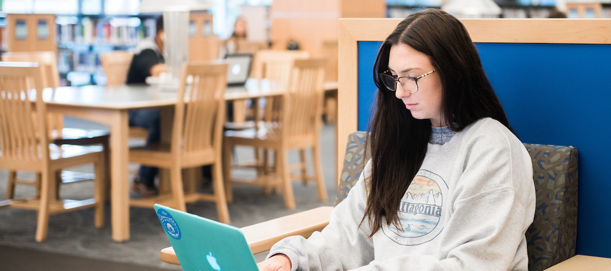 Female student studying in library