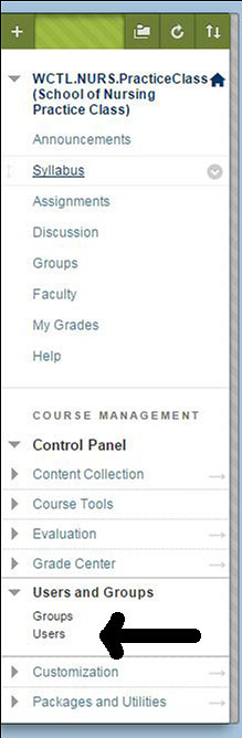 Add Users Menu Blackboard