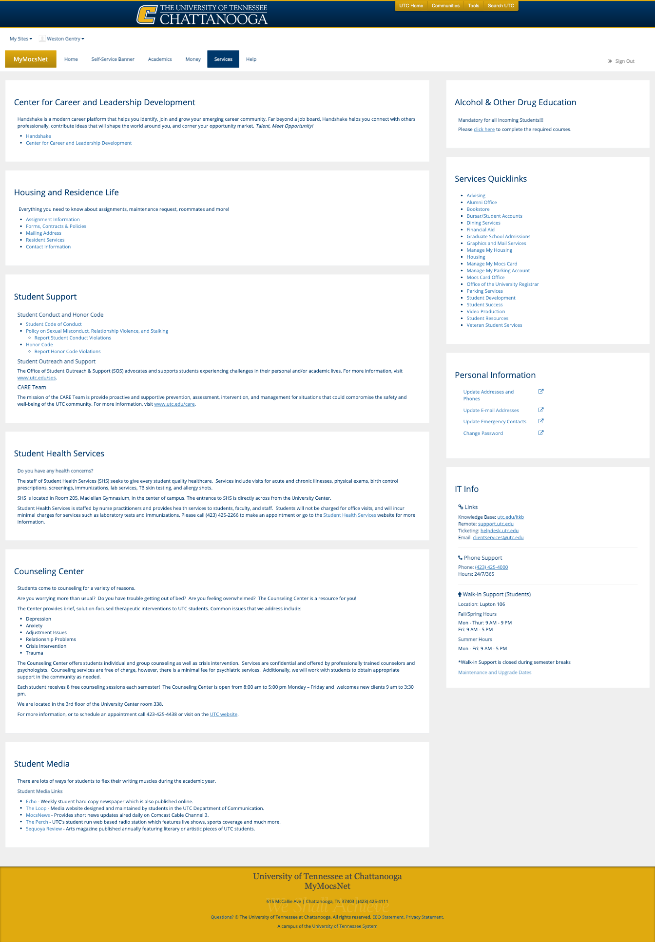 Current Students MyMocsNet Screenshot Services
