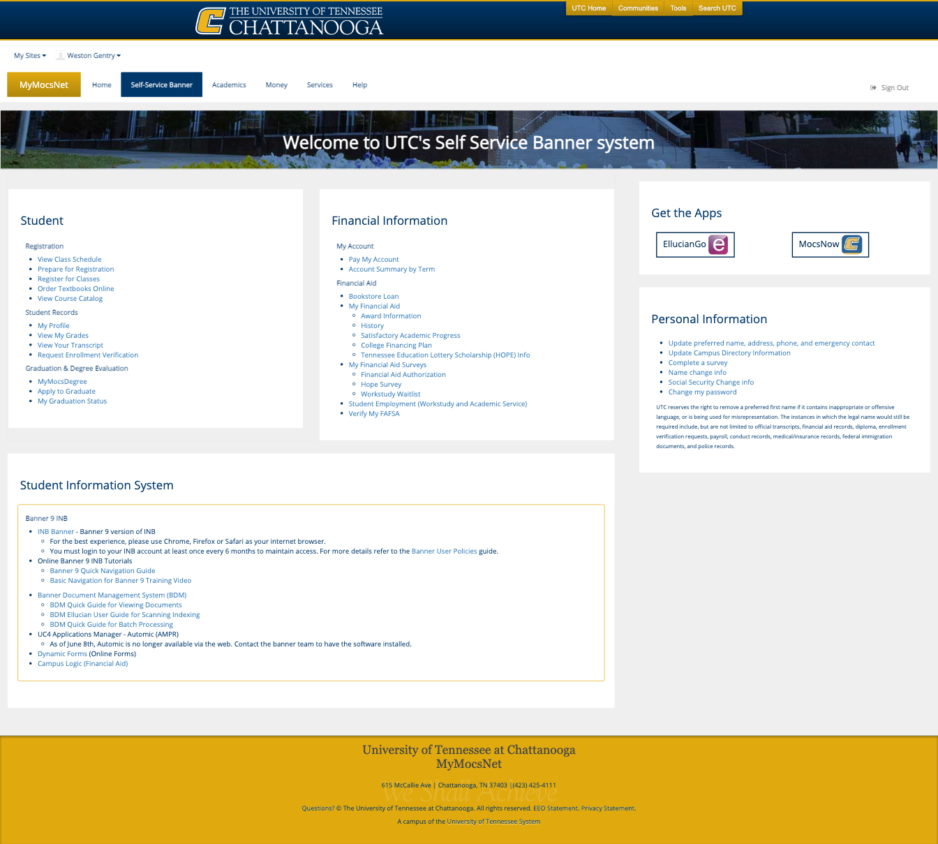 Current Students MyMocsNet Screenshot SSB