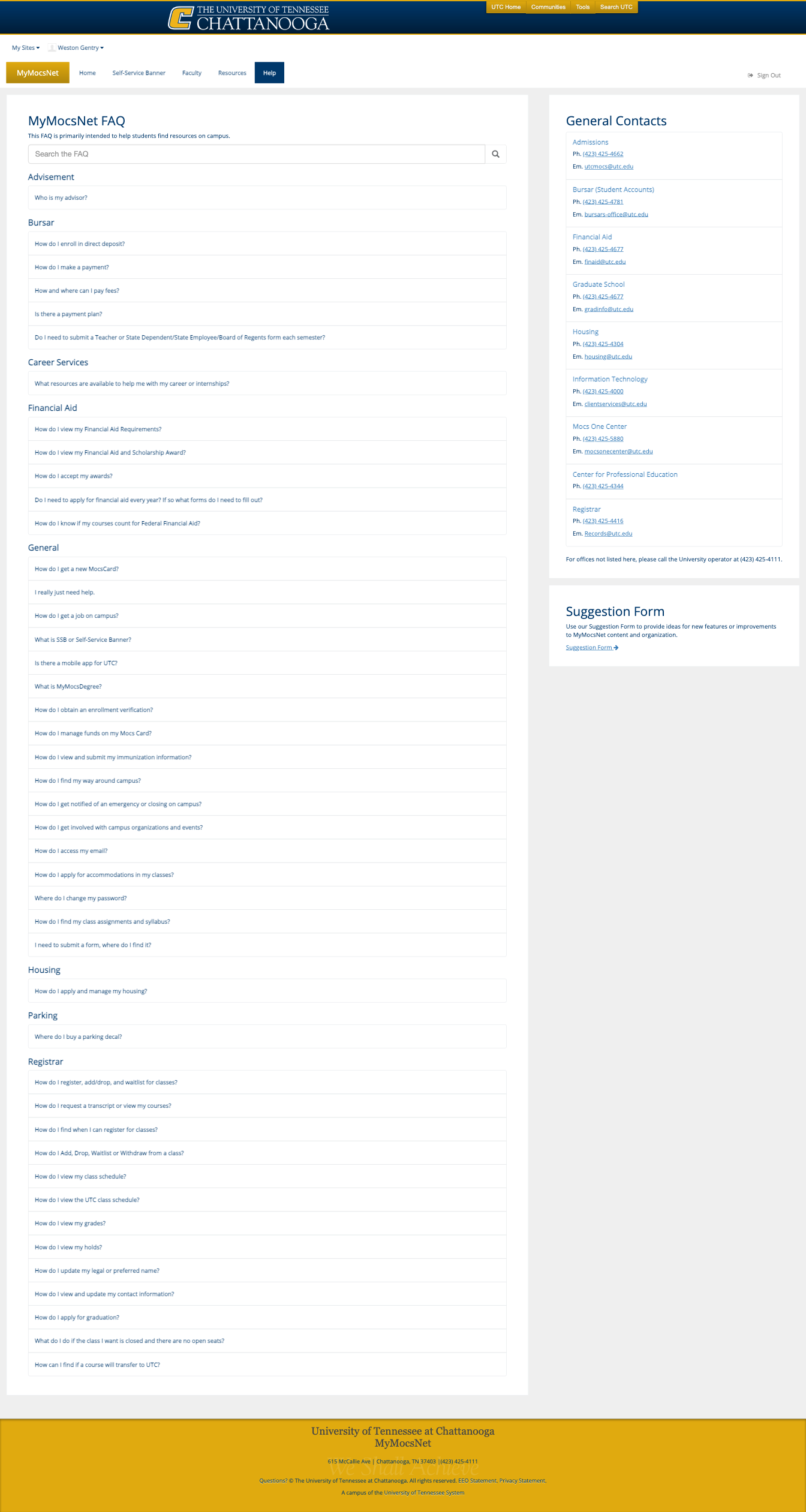 Faculty and Advisors MyMocsNet Screenshot Help