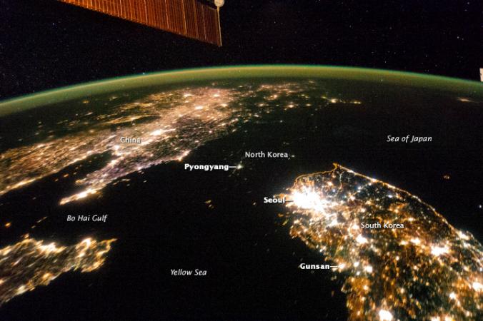 North and South Korea at night