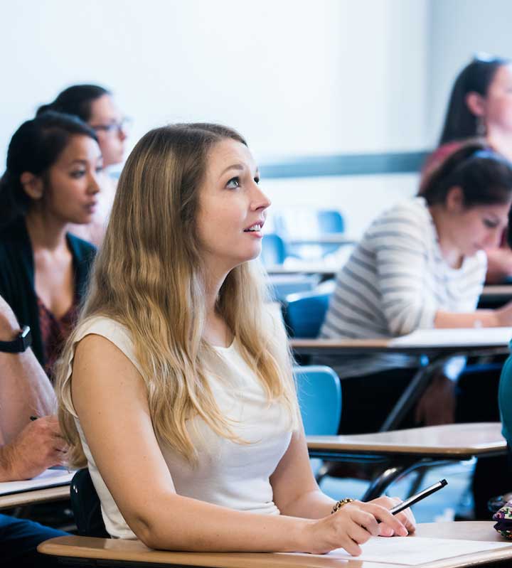 Students at desks in class