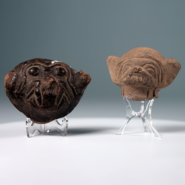  Pre-Columbian ceramic animal figurine heads.