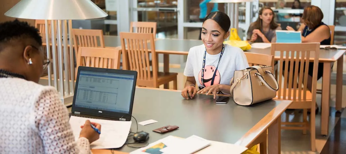 Student talking with advisor