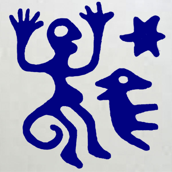 Blue man, blue animal, and blue star.