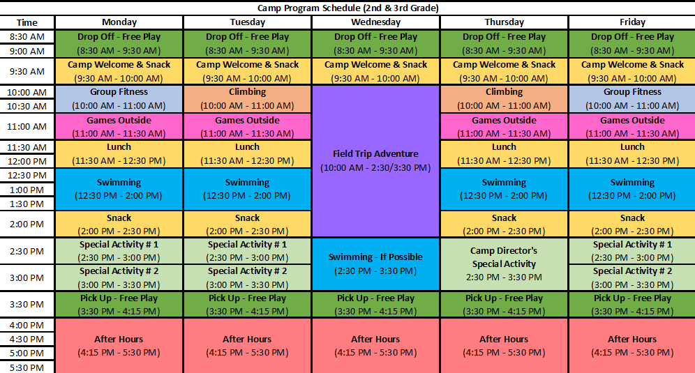 Mocs Adventure Camp - 2nd & 3rd Grade Weekly Schedule - Summer 2023