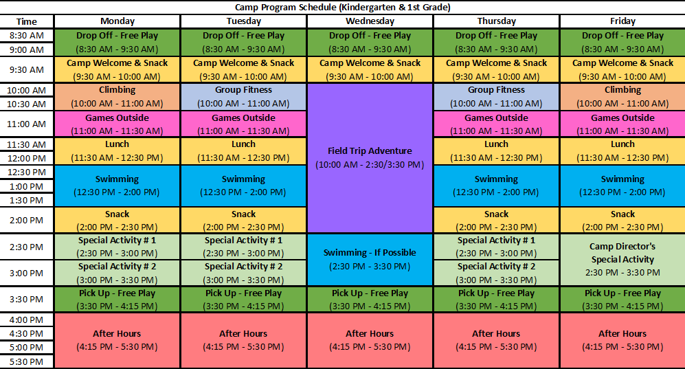 Mocs Adventure Camp - K & 1st Weekly Schedule - Summer 2023