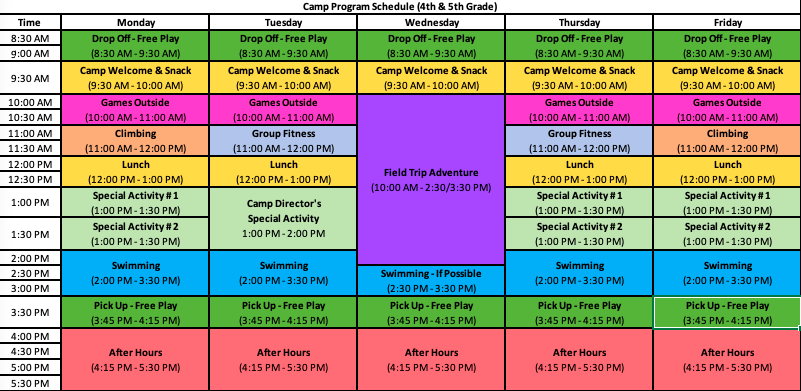 Mocs Adventure Camp - 4-5 Schedule - 2023 - Revised