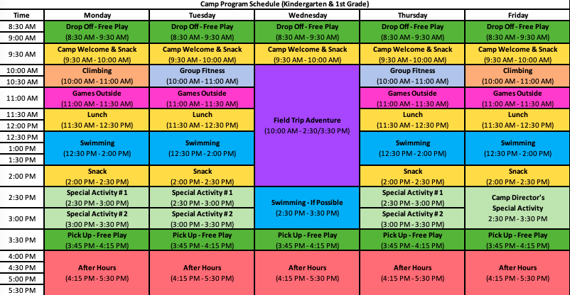 Mocs Adventure Camp - K-1 Schedule - 2023 - Revised