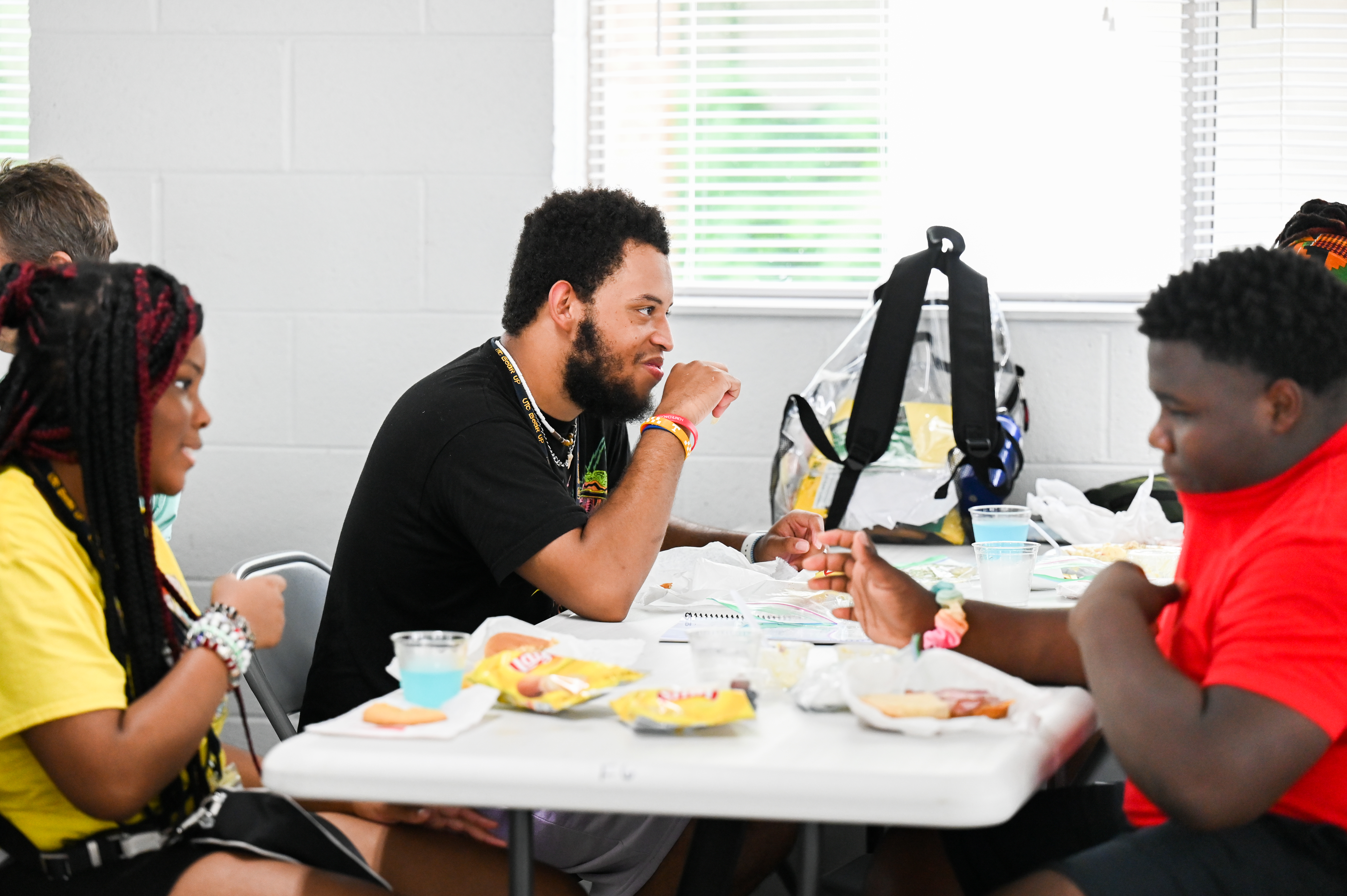 A group of friends talking