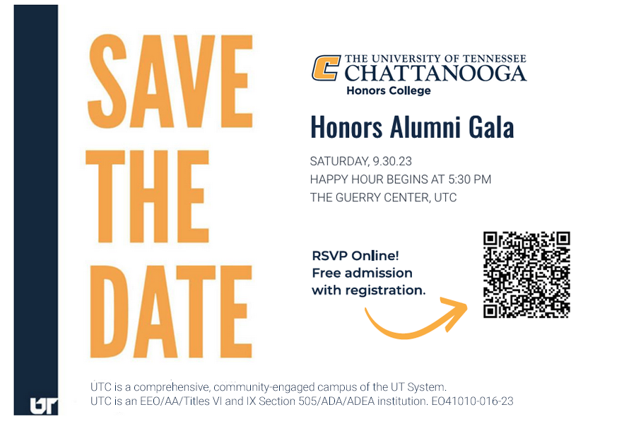 Honors Alumni Gala Invitation on Sept. 30, 2023 with happy hour beginning at 5:30 p.m. in the Guerry Center.