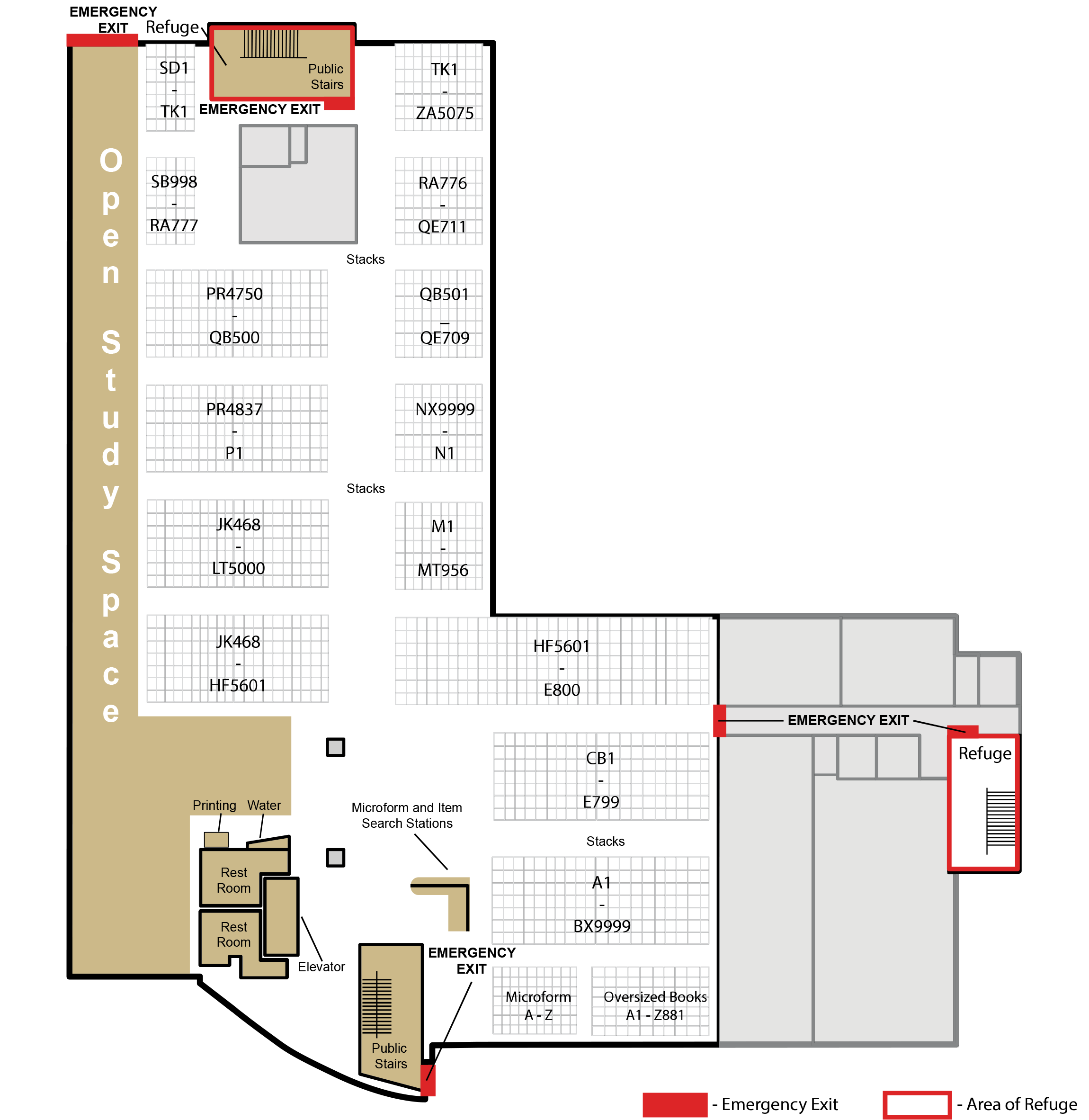 A map of the ground floor of the library
