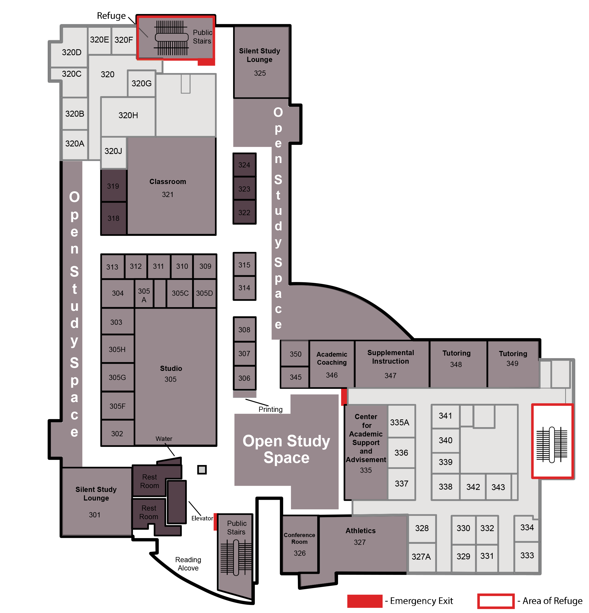 A map of the third floor of the library