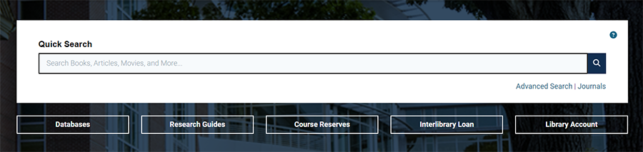 Screenshot of the Library's Quick Search box on the homepage