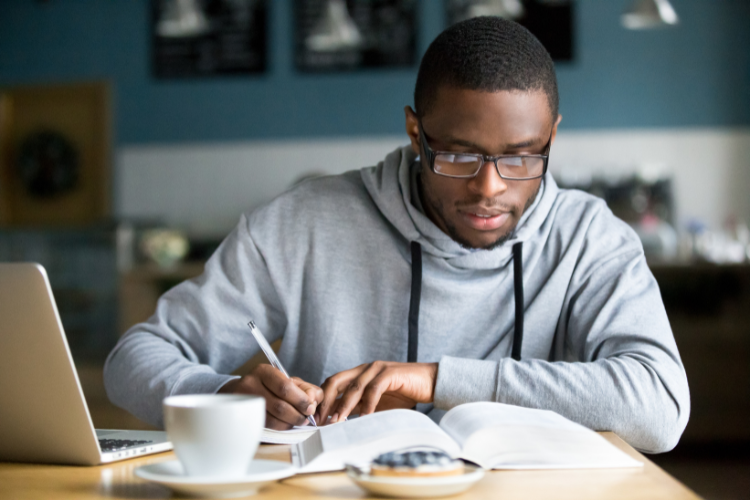 African-American male studying