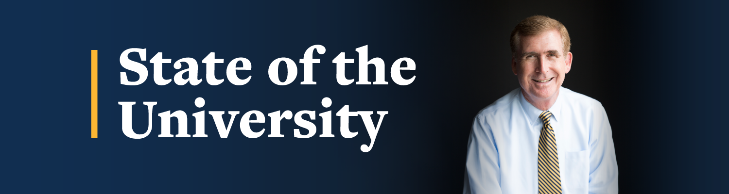 State of the University UTC banner featuring Steve Angle with white text reading "State of the University"