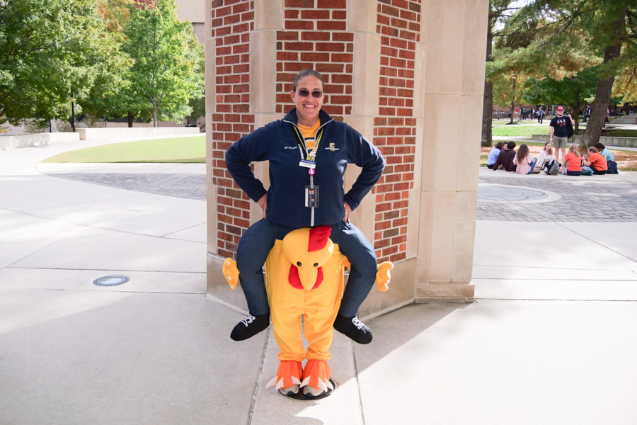 Chicken carrying woman