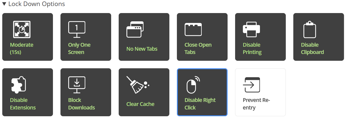 An image showing recommended settings for Proctorio lockdown options