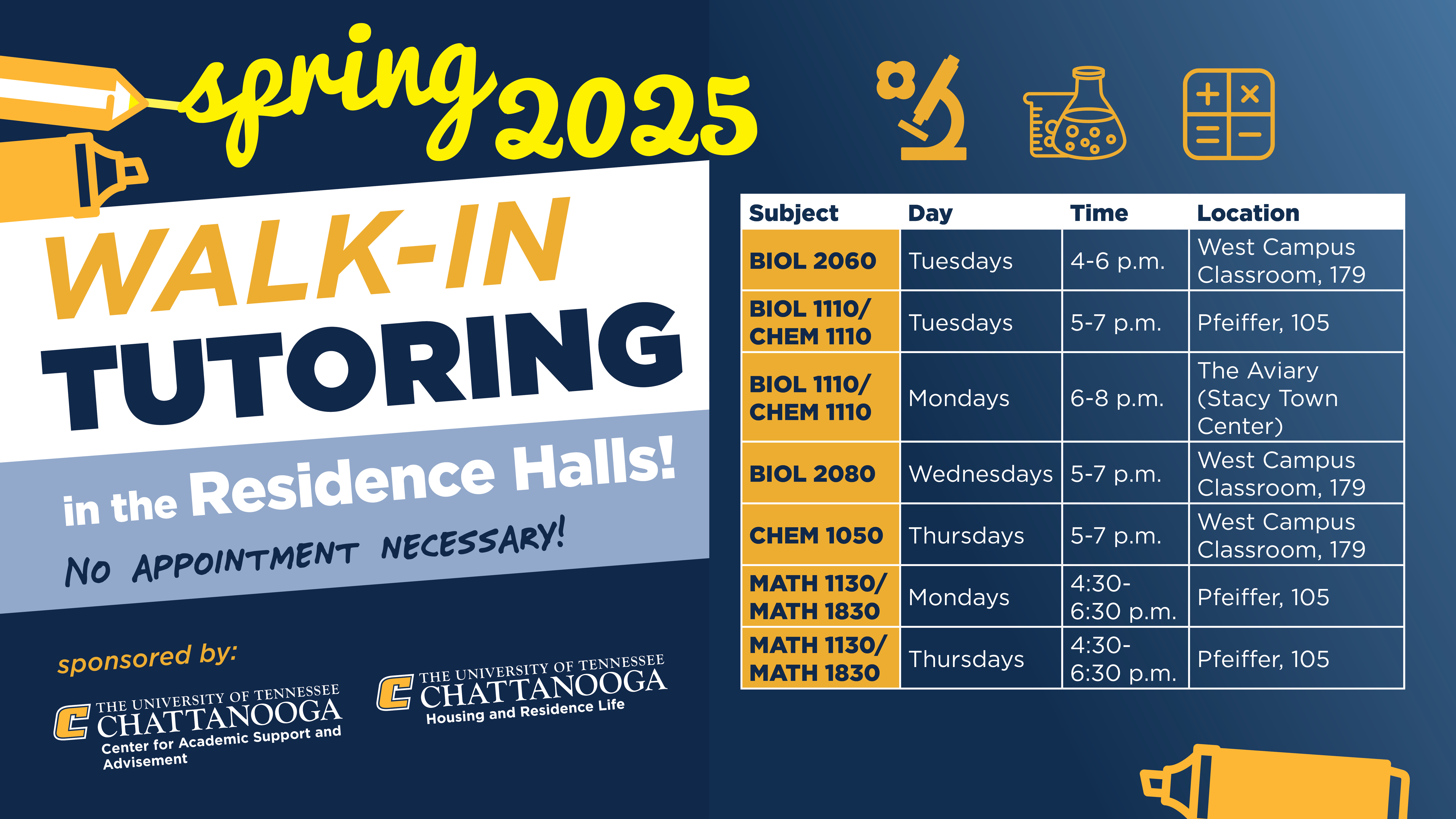 Spring 25 Walk-In Tutoring Hours Spring 25 Walk-In Tutoring Hours
