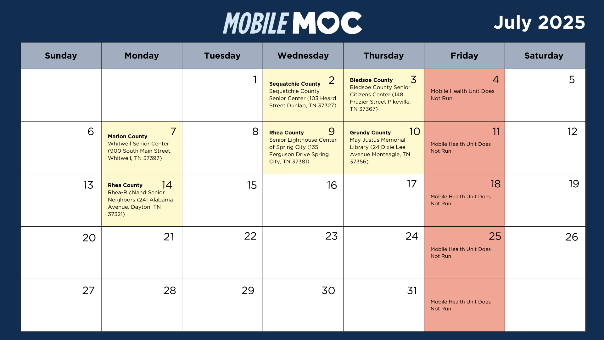 July 2025 MobileMOC Calendar July 2025 MobileMOC Calendar