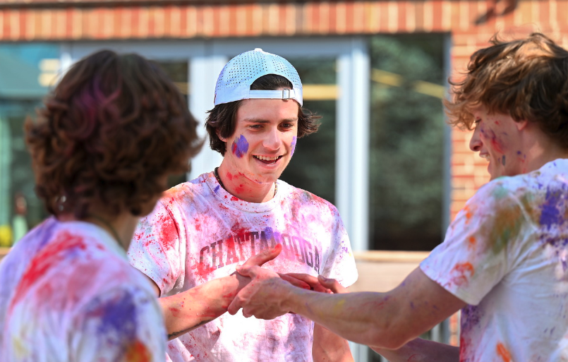 Students participating in Holi