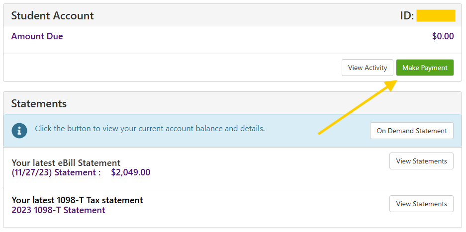 Click on the Make Payment button Click on the Make Payment button