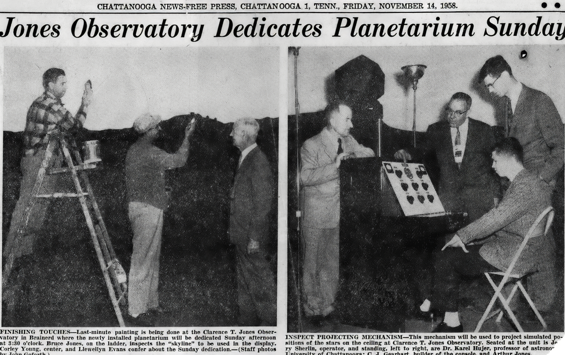 Chattanooga News-Free Press article about new planetarium addition (November 14, 1958) 