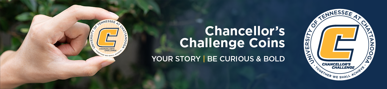 Chancellor Challenge Coin | Be Curious Chancellor Challenge Coin reading "Your Story | Be curious