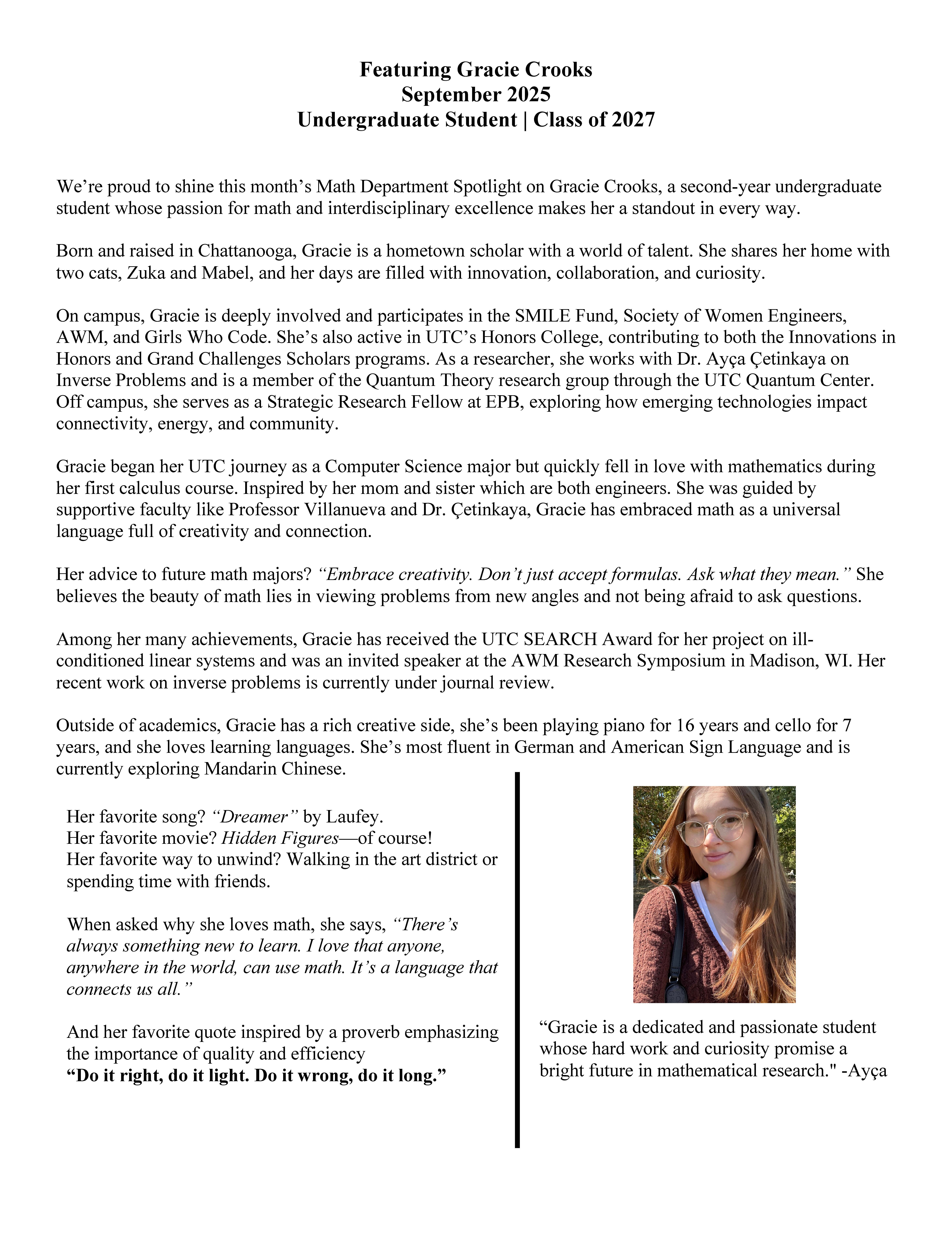 Gracie Crooks September 2025 Spotlight